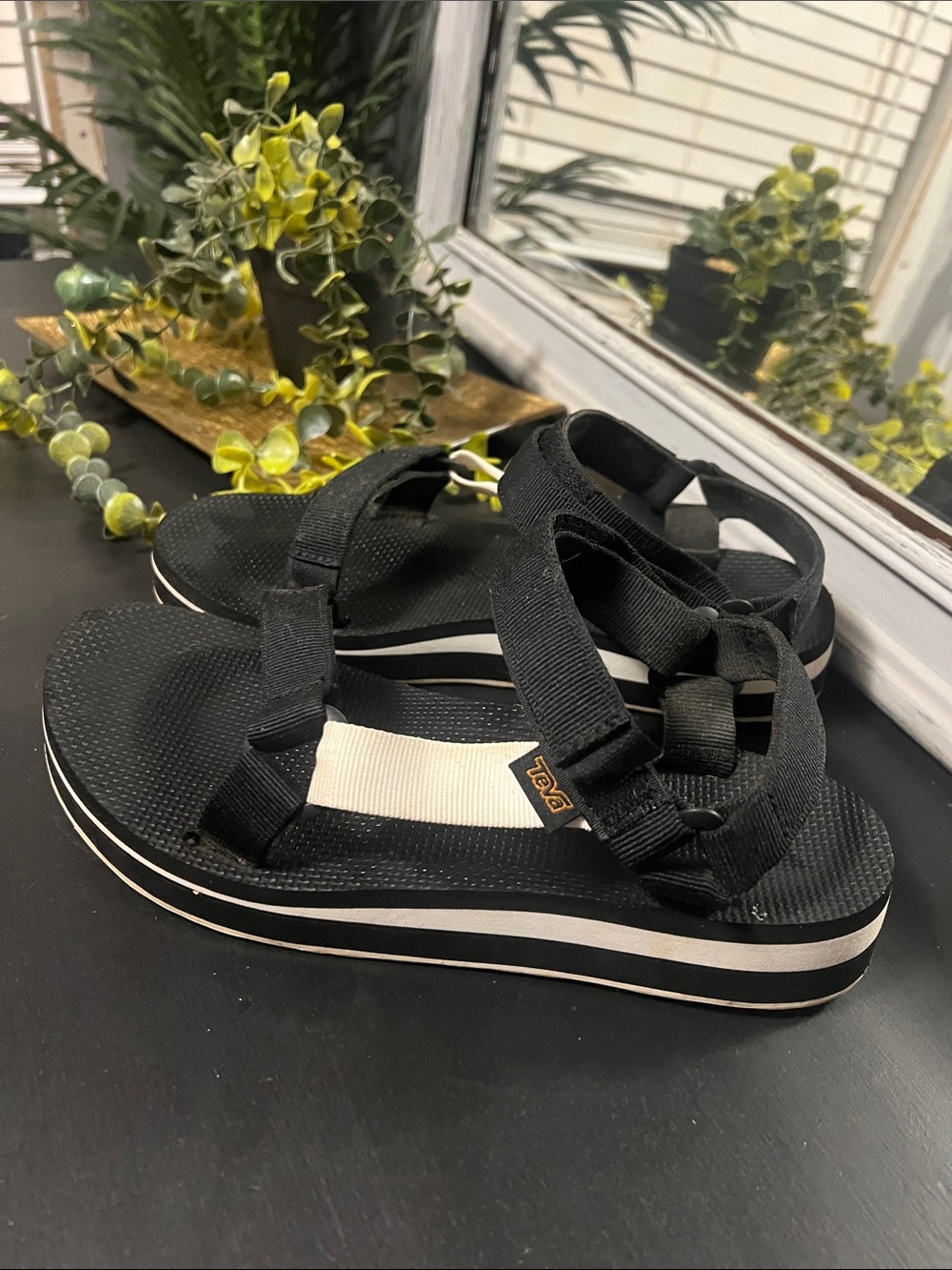 Teva Black and White Platform Sport Sandals